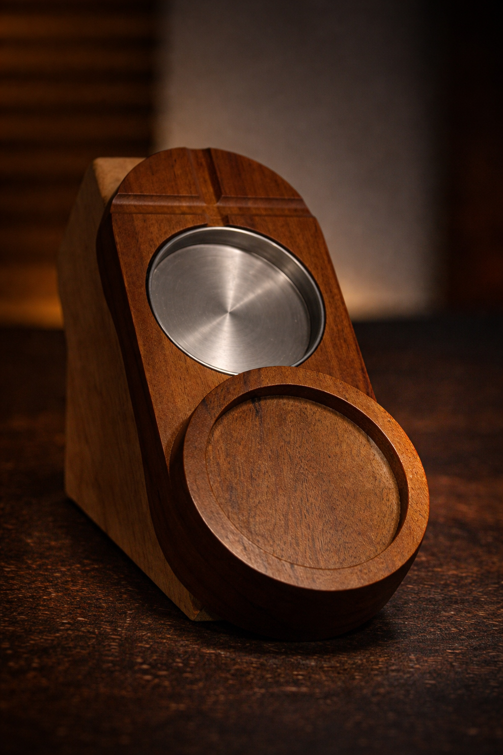 Wooden Glass Holder & Ashtray