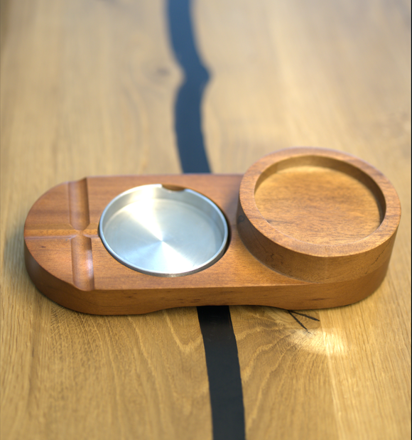 Wooden Glass Holder & Ashtray